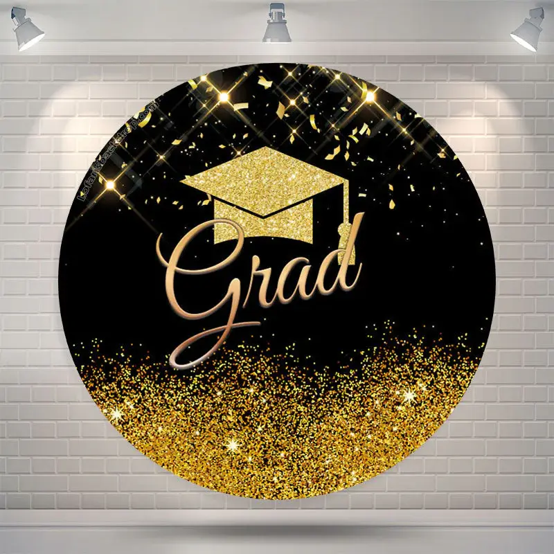 Aperturee Gold Glitter Cap Round Grad Backdrop Cover | Photo Backdrop For Grad Party | Diy Grad Photo Backdrop | Grad Party P...
