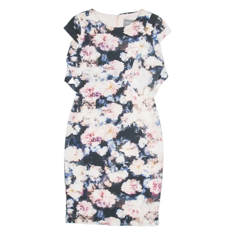 PHASE EIGHT Womens Pencil Dress Blue Floral Short Sleeve Knee Length UK 8