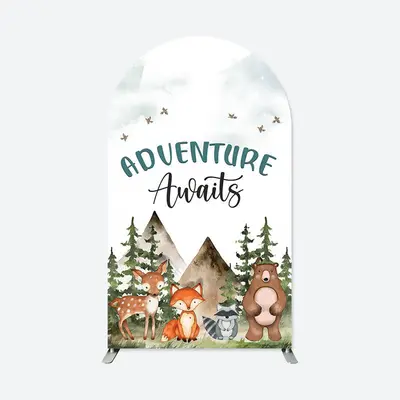 Aperturee Adventure Awaits Safari Animals Forest Arch Backdrop | Custom Arched Wall Covers | Custom Chiara Arched Covers | Di...