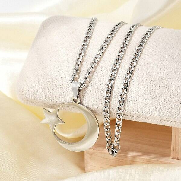 304 Stainless Steel Crescent Moon Star Pendant Twisted Chain Necklaces