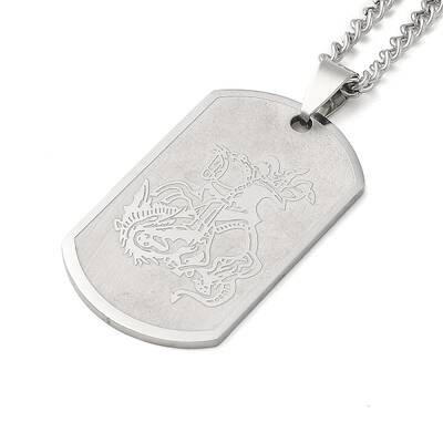 304 Stainless Steel Curb Chain Rectangle with Dragon Pendant Necklaces for Women