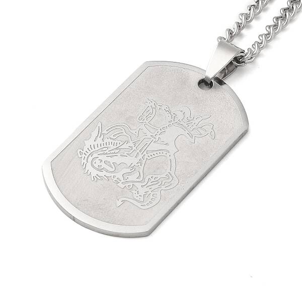 304 Stainless Steel Curb Chain Rectangle with Dragon Pendant Necklaces for Women