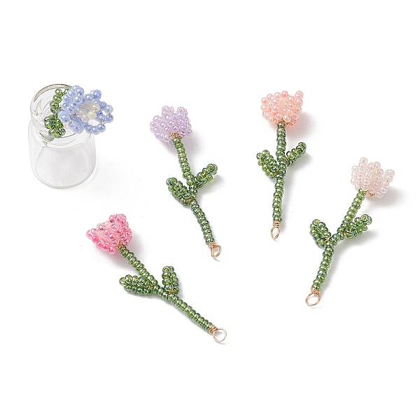 4Pcs 4 Colors Seed Beads Beaded Charms