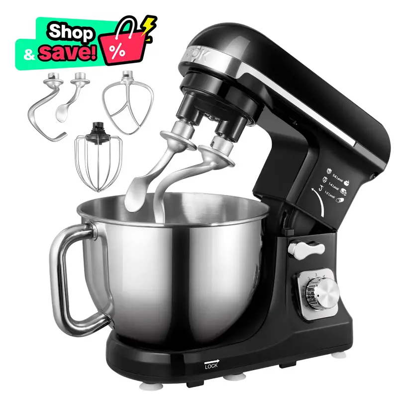 Stand Mixer Fohere, with Double Dough Hook, Wire Whip & Beater, 6+ P Speed Tilt-Head Food Mixer, Pouring Shield for Home Cook...