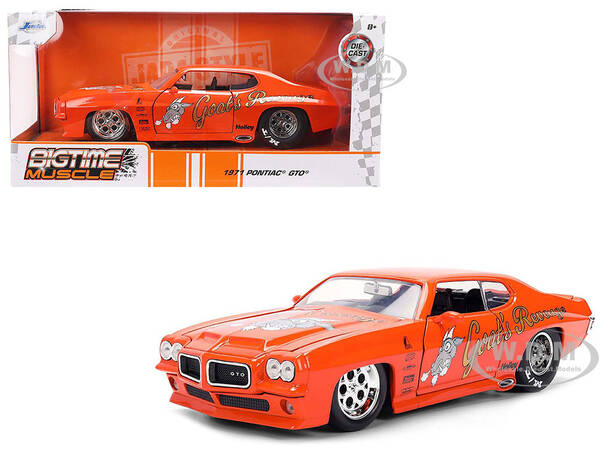 1971 Pontiac GTO Goat's Revenge Orange with Graphics Bigtime Muscle Series 1/24 Diecast Model Car by Jada