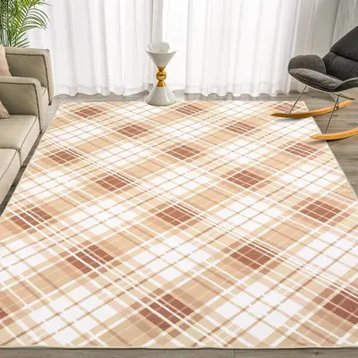 Garvee 6x9 Area Rugs for Bedroom Indoor Plaid Rug Non-Slip Washable Rug Modern Plaid Accent Rug Low Pile Soft Floor Cover Mod...