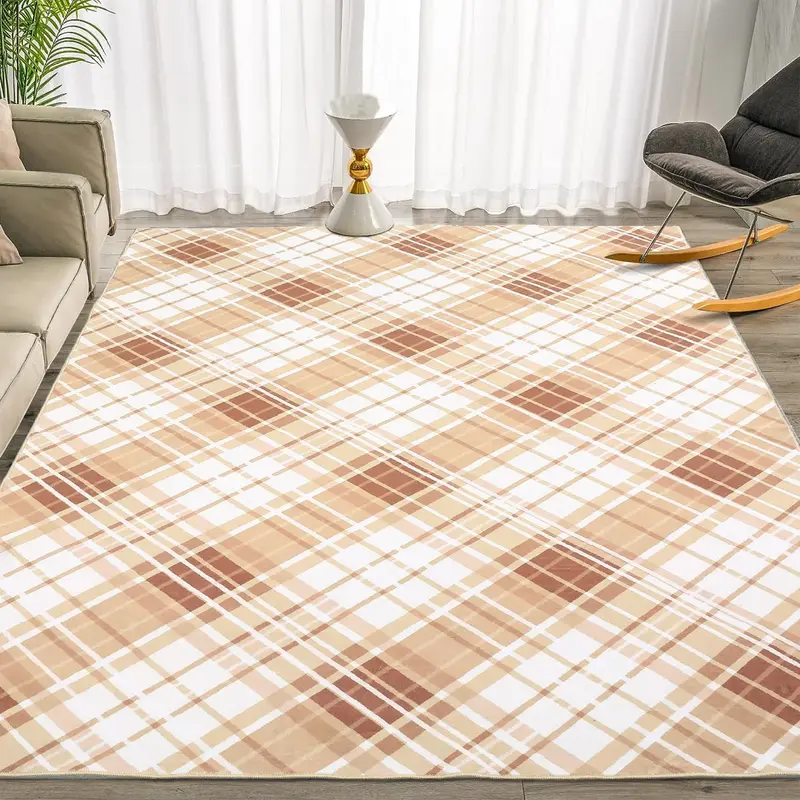 Garvee 6x9 Area Rugs for Bedroom Indoor Plaid Rug Non-Slip Washable Rug Modern Plaid Accent Rug Low Pile Soft Floor Cover Mod...