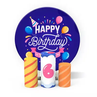 Aperturee Balloon Star Happy Birthday Round Backdrop Kit | Circle Birthday Backdrop Cover | Round Backdrop Fabric Cover | Cir...