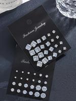 Punk Street Style Rhinestone Stud Earring Stacking Set, Gifts for Wife, Summer 2025 New Style Geometric Design Pretty Studs, ...