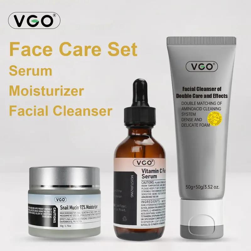 VGO-Vitamin C Serum, Moisturizer, and Facial Cleanser Set Cleansing Moisturizing Suitable for sensitive skin-A