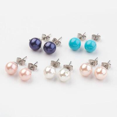 Shell Pearl Ball Stud Earring Findings