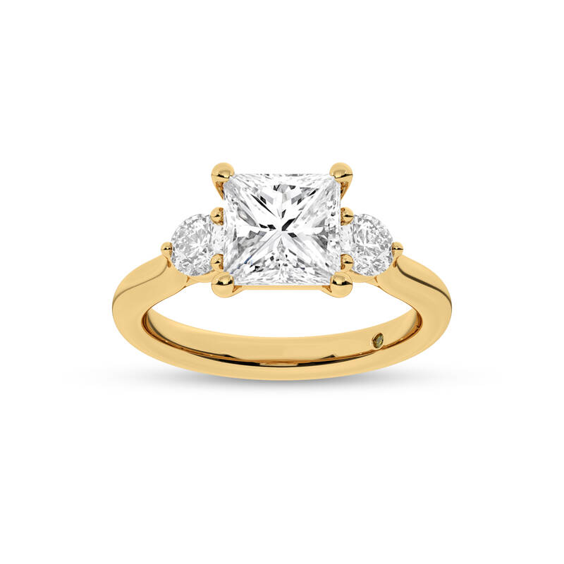 Aevum Classic Three Stone Princess Cut Lab Grown Diamond Engagement Ring | 14K Yellow Gold 3 1/2 CT. TW.