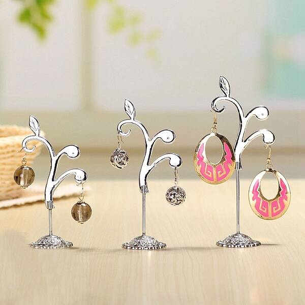 3Pcs 3 Sizes Flower Alloy with Iron Dangle Earrings Display Stands