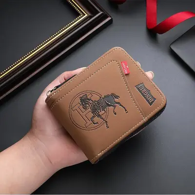 Men's Retro PU Leather Pattern Zipper Small Wallet, Multi-Functional Daily Use Small Wallet, Retro Style Men's Wallet, Daily ...