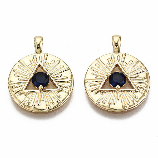 Brass Micro Pave Blue Cubic Zirconia Pendants