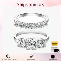10/10 Moissanite Lab-Created 2Colors Set Ring 2CT D Color VVS1 Clarity Stackable 3Stones Hypoallergenic Band for Women Weddin...
