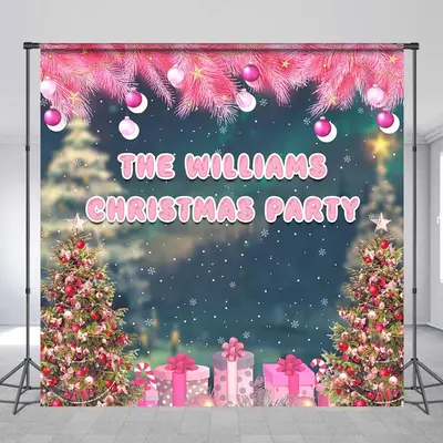 Custom Pink Plants Tree Family Christmas Backdrop - Aperturee