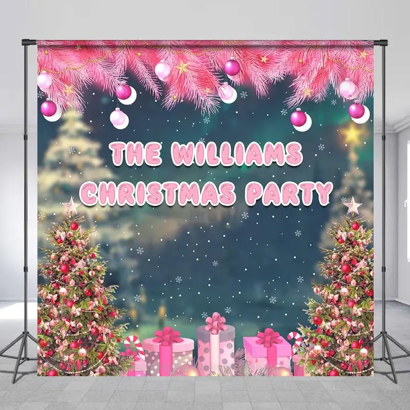 Custom Pink Plants Tree Family Christmas Backdrop - Aperturee