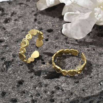 Heart 304 Stainless Steel Open Cuff Rings for Women
