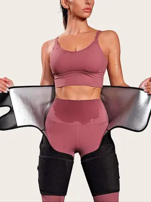 Women's Solid Compression Waist Training Sauna Pants, 3 in 1 Waist Thigh Tummy Control Trainer for Fall, Weight Loss Sauna Sh...