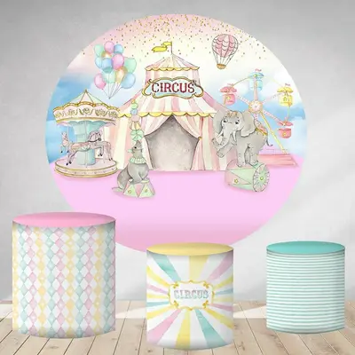 Aperturee Light Pink Circus Round Happy Birthday Party Backdrop | Circle Party Backdrop | Round Backdrop Stand Covers | Round...