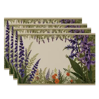 Aperturee Vintage Painted Wildflower Plant Set Of 4 Placemats, 14x12 Inch, 15.8 USD, NYLX00544-S, placemats