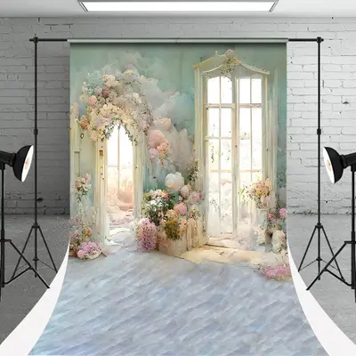 Floral Oil Painting Elegant Door Photo Sweep Backdrop - Aperturee