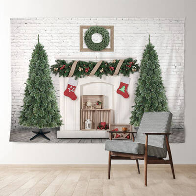 Aperturee White Brick Wreath Tree Stock Christmas Backdrop