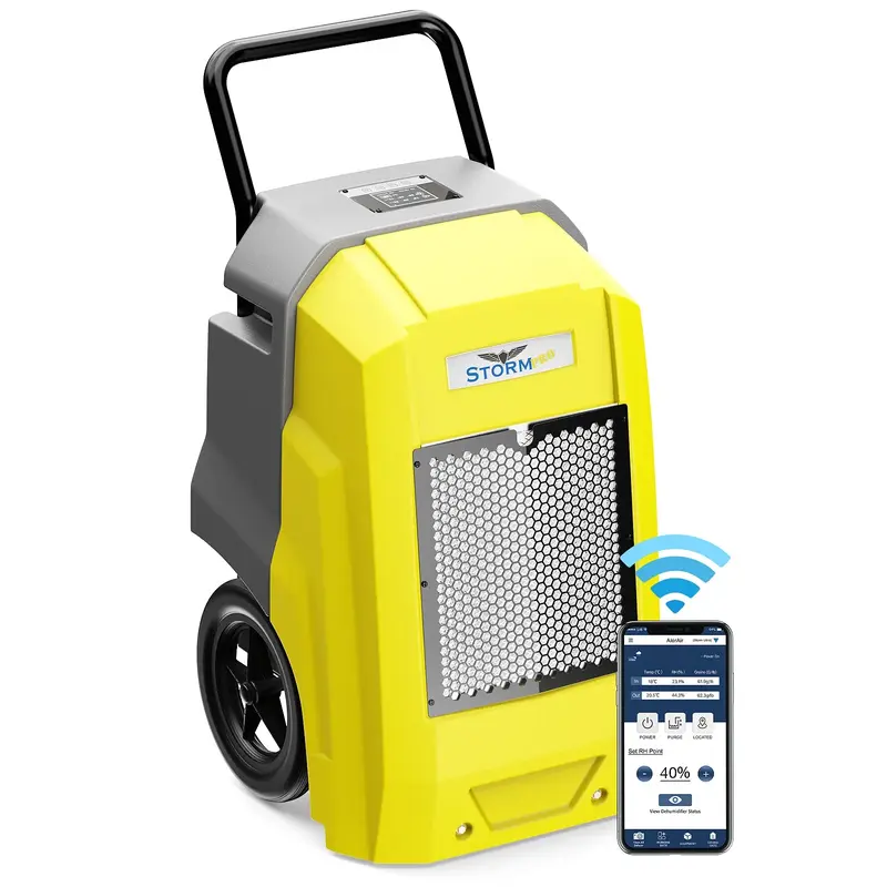 AlorAir® Storm Pro | 180 PPD Smart Wi-Fi Industrial Dehumidifier with Pump for Basements, Garages, and Job Sites - Yellow