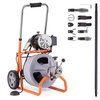 VEVOR Drain Cleaner Machine 75FT x 3/8 Inch, Auto Feed Sewer Snake Drain Auger on Wheels, Portable Drain Cleaning Machine wit...