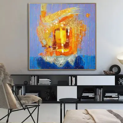 Large Original Abstract Blue And Orange Paintings On Canvas Textured Painting Creative Wall Art Modern OIl Painting | FIRE BA...