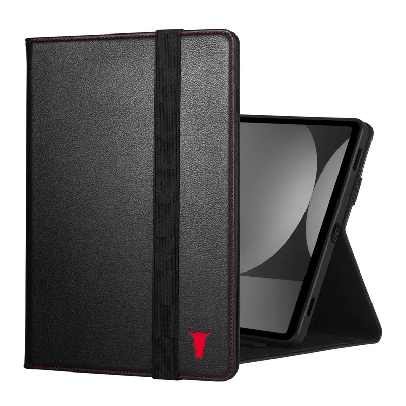 Samsung Galaxy Tab S11 Leather Case - Black with Red Detail