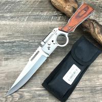 AK-47 Pocket Folding Knife 5C13Mov Steel Wooden Handle Outdoor Camping EDC Knives with LED Light and Pocket Clip