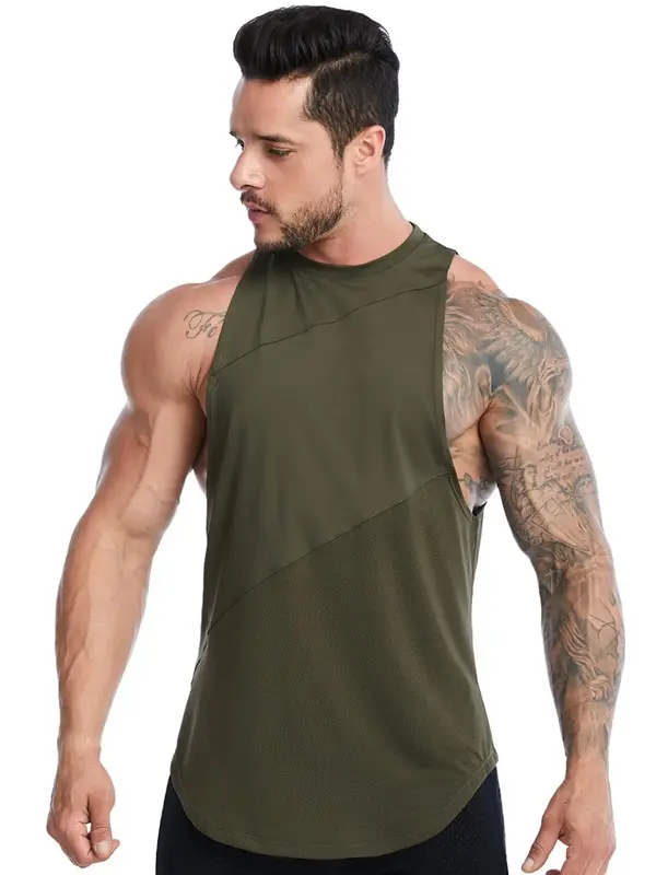 Men's Plain Round Neck Sports Vest, Quick Drying Breathable Loose Tank Top, Mens Clothing, Men's Sportswear for Indoor Outdoo...