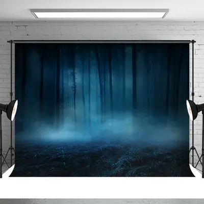 Foggy Night Forest Themed Scary Halloween Backdrop - Aperturee