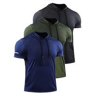 ZengVee 3 Pcs Men's Short Sleeve Sweatshirt Quick Drying Moisture Wicking Mesh Athletic Hooded T-Shirt Simple Versatile Casua...