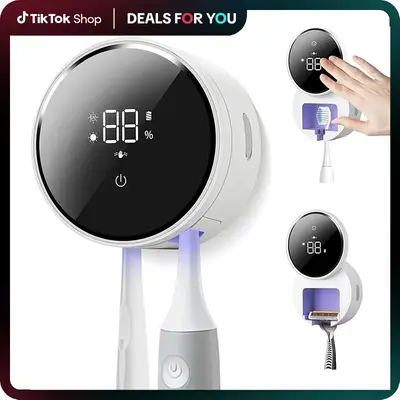 3-in-1 Smart Toothbrush Cleaner with LED Display, UV-C Light, Auto Sensor Open Cover, Rechargeable Wall-Mounted Holder, Clean...