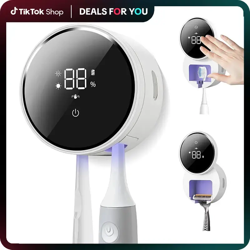 3-in-1 Smart Toothbrush Cleaner with LED Display, UV-C Light, Auto Sensor Open Cover, Rechargeable Wall-Mounted Holder, Clean...