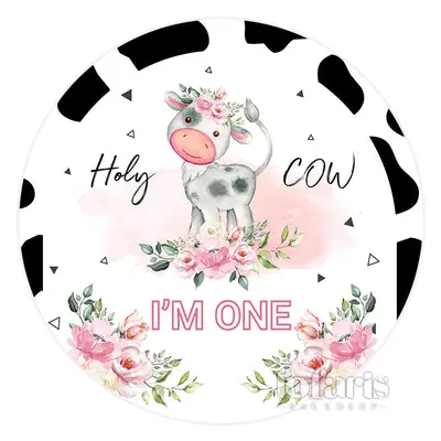 Aperturee Holy Cow Im One Floral Circle Happy Birthday Backdrop | Custom Birthday Backdrops | Simple Backdrop For Birthday | ...
