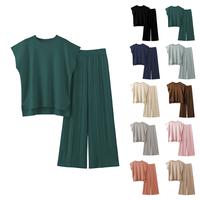 Ommig Women's Sweater Set 2 Piece Lounge Set Knit Pullover Tops Vest High Waisted Pants Outfits