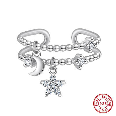 Rhodium Plated 925 Sterling Silver Open Cuff Rings for Women