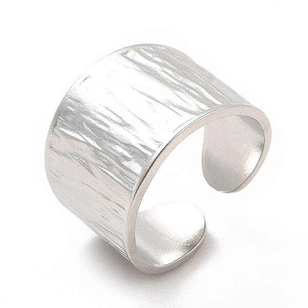 Non-Tarnish 304 Stainless Steel Textured Wide Band Open Cuff Ring for Women