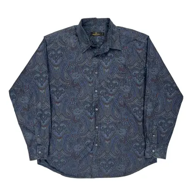 Bugatchi Patterned Shirt - XL Blue Cotton