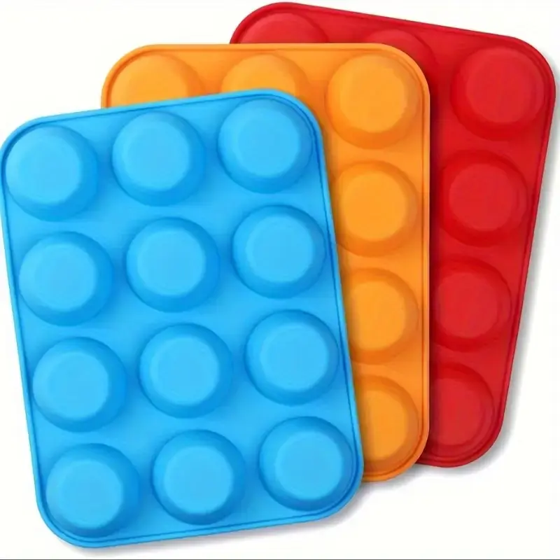 3pcs Silicone Muffin Pan, Non Stick Baking Cupcake Pan, 12 Cavity Mold, Oven Accessories, Baking Tools, Kitchen Gadgets, Kitc...
