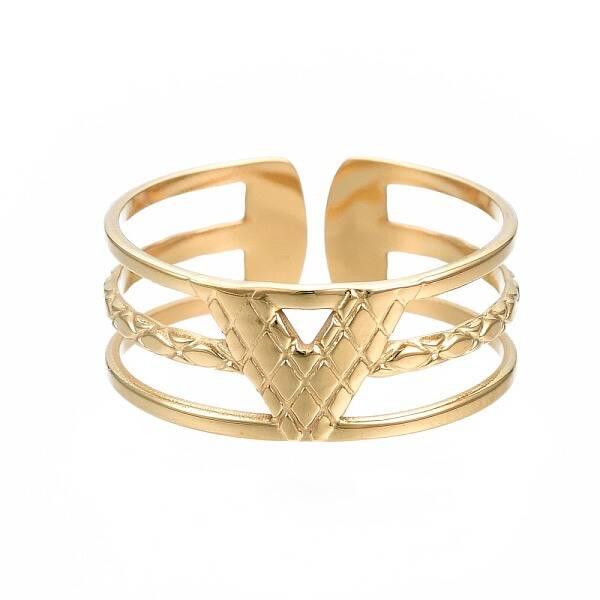 304 Stainless Steel Initial Letter V Open Cuff Ring
