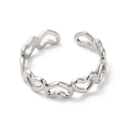 Non-Tarnish 304 Stainless Steel Hollow Heart Open Cuff Ring for Women