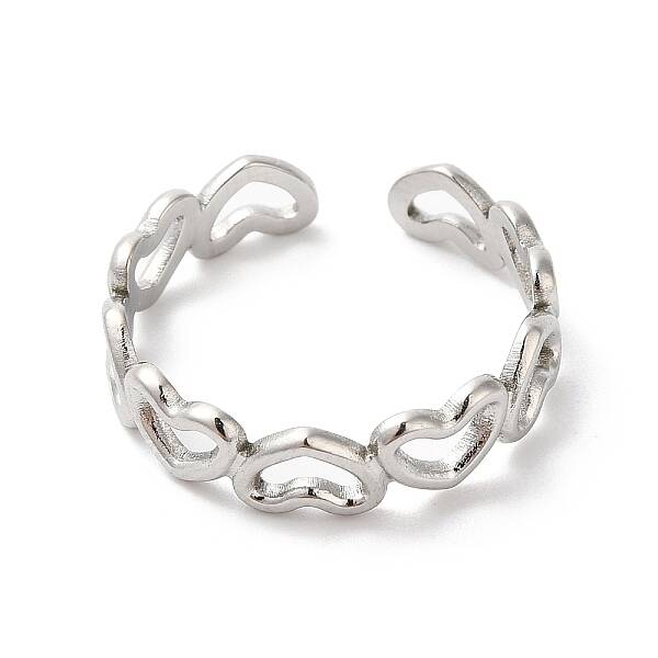 Non-Tarnish 304 Stainless Steel Hollow Heart Open Cuff Ring for Women