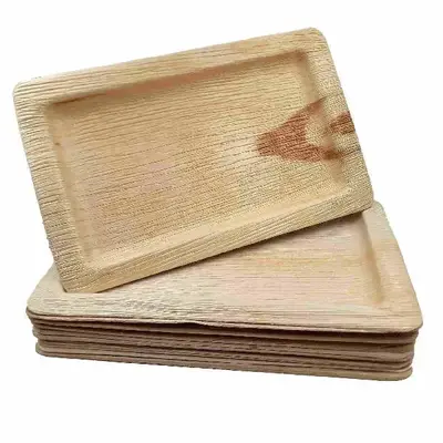 Dtocs Bamboo Look Palm Leaf Plate Platter Tray - Rectangle - 7x11 Inch (Pack 50) | USDA Certified Biobased, Compostable Dispo...