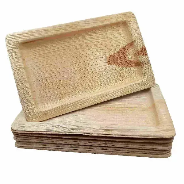 Dtocs Bamboo Look Palm Leaf Plate Platter Tray - Rectangle - 7x11 Inch (Pack 50) | USDA Certified Biobased, Compostable Dispo...