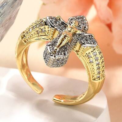 Brass Micro Pave Clear Cubic Zirconia Cuff Rings